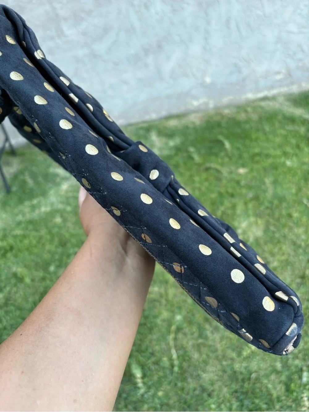Vintage Y2K Juicy Couture Navy Blue Suede XL Clutch With Bow Detail EUC